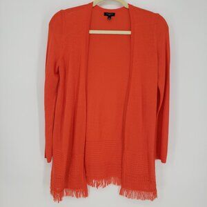 Talbots Fringe Trim Open Front‎ Cardigan Sweater XSP Open Crochet Knit Orange